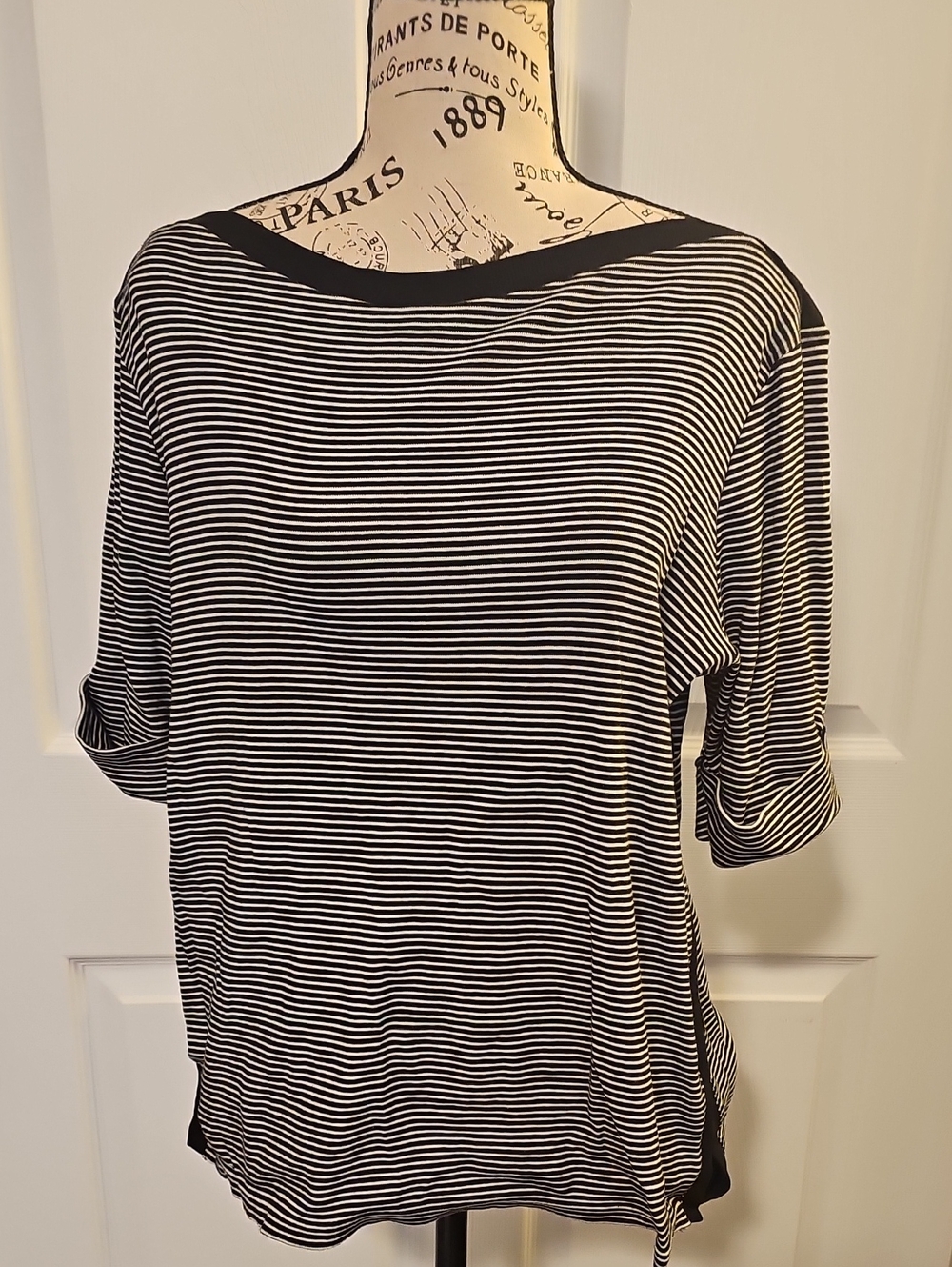 Lauren Ralph Lauren Black and White Striped Boatneck Short Sleeve Tee